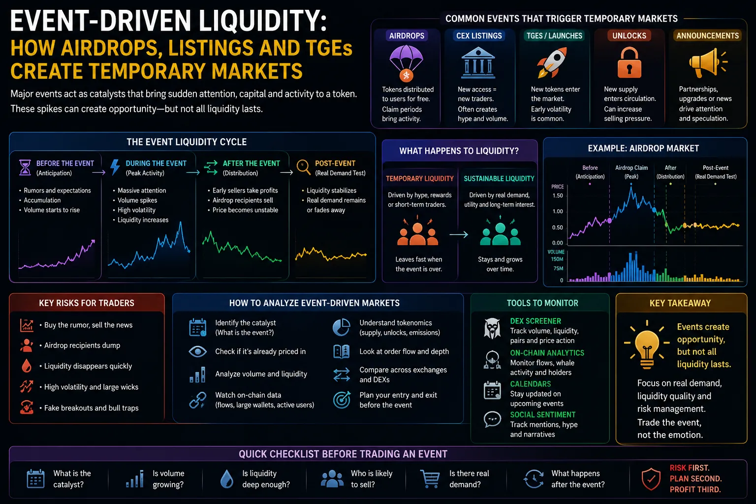 Event-Driven Liquidity: How Airdrops, Listings and TGEs Create Temporary Markets