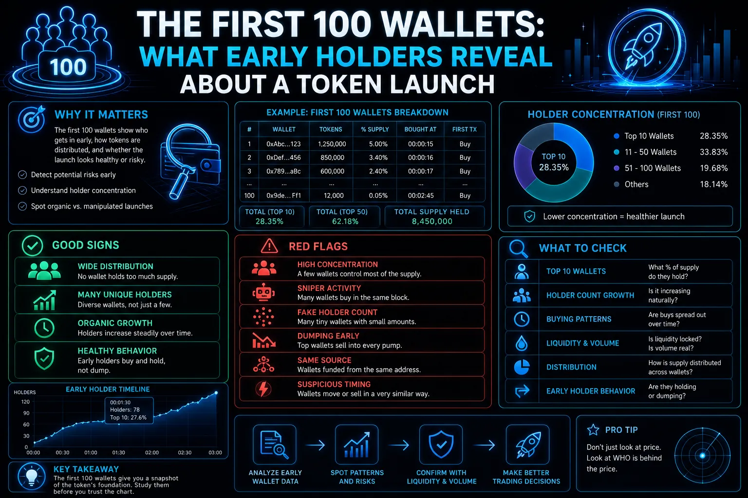 Early wallet analysis reveals insights on token launch dynamics, including organic growth and potential exit strategies.