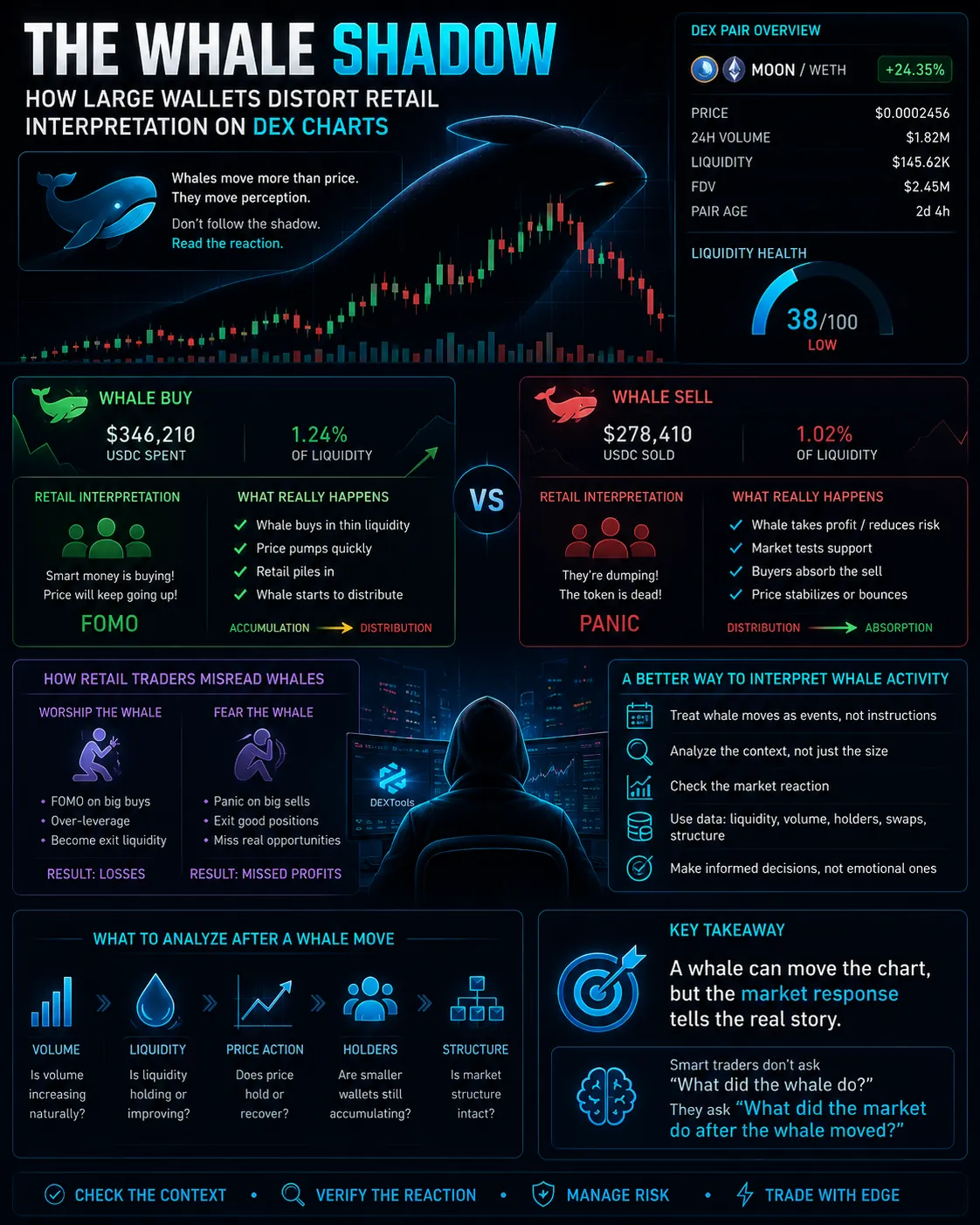 The Whale Shadow: How Large Wallets Distort Retail Interpretation on DEX Charts