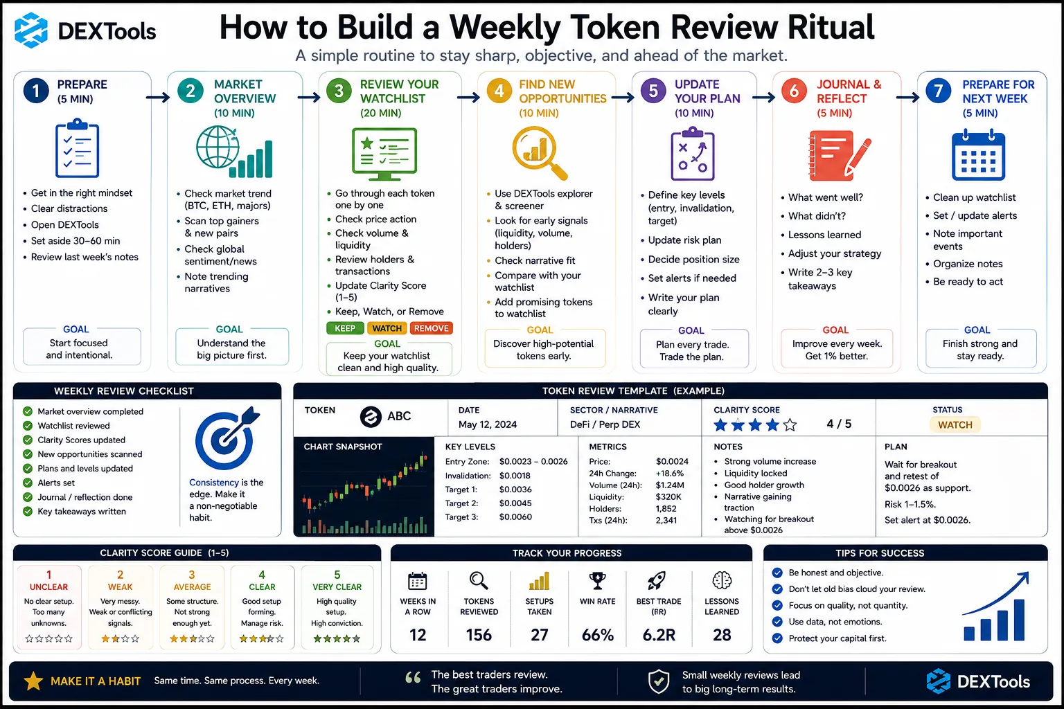 Traders analyzing token performance during a Weekly Token Review using DEXTools for informed decision-making.