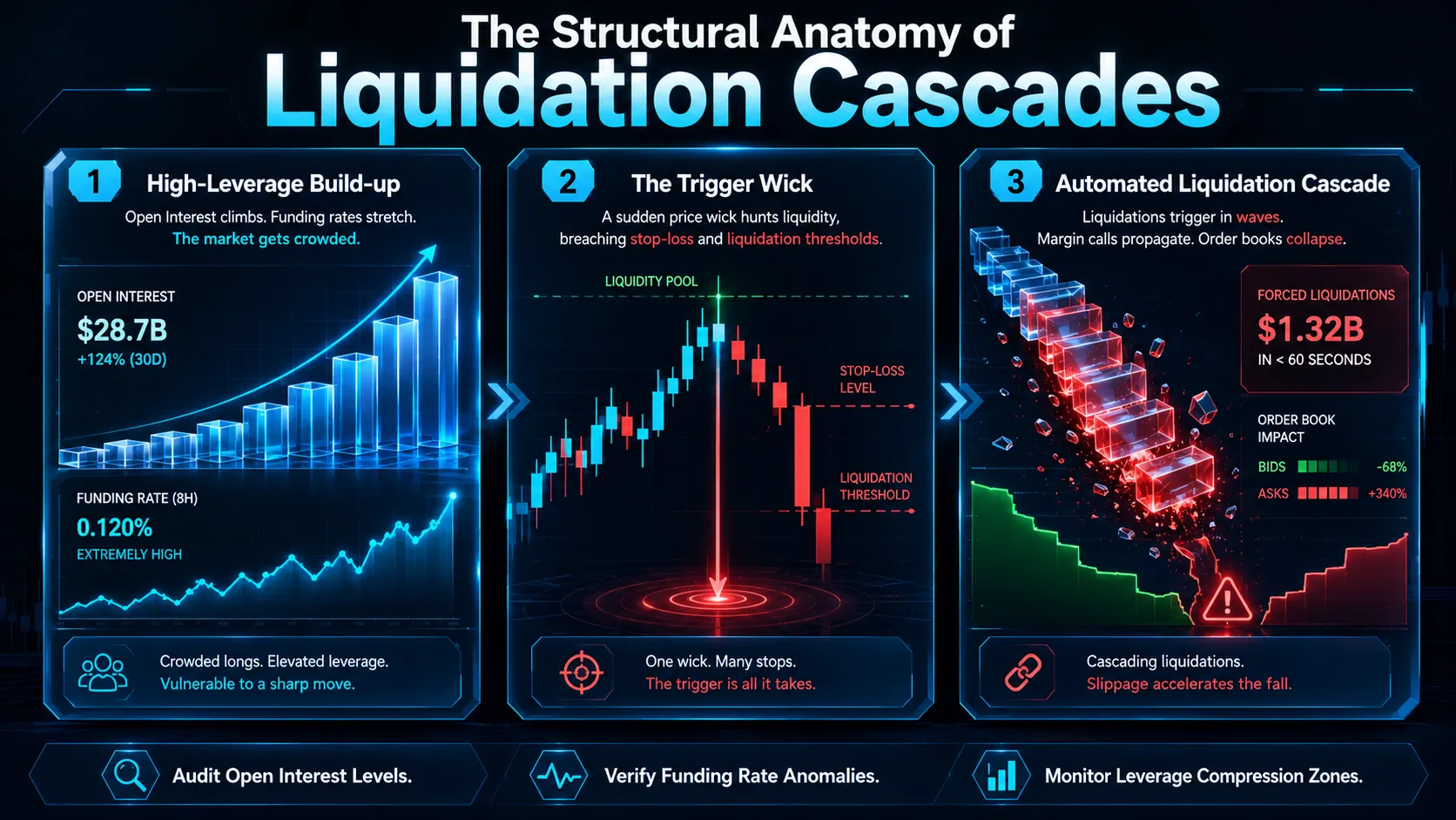 Illustration of Liquidation Cascade in digital asset derivatives, depicting forced selling and market impact.