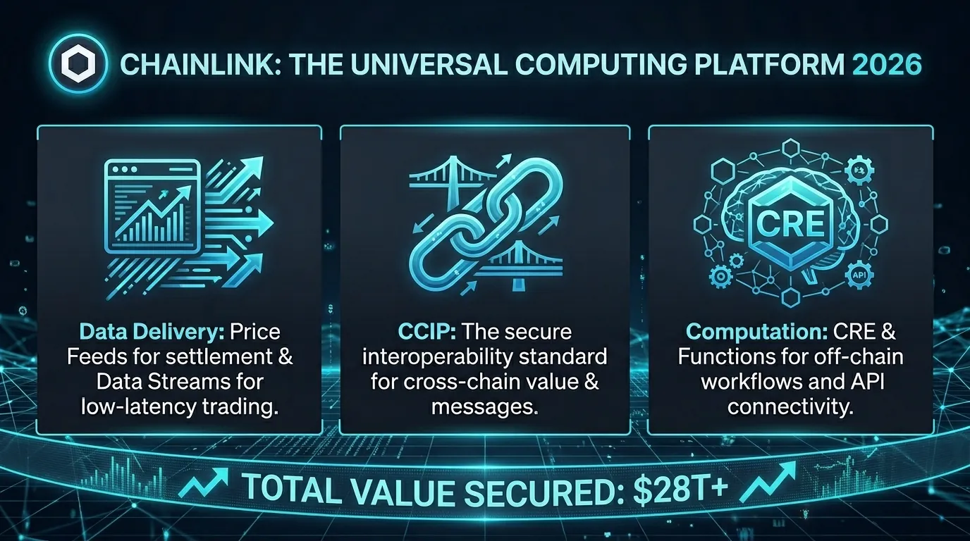 Die Evolution von Chainlink von einem Preisorakel zu einer dezentralen Computerplattform im Jahr 2026, die ihren Einfluss auf die Blockchain zeigt.