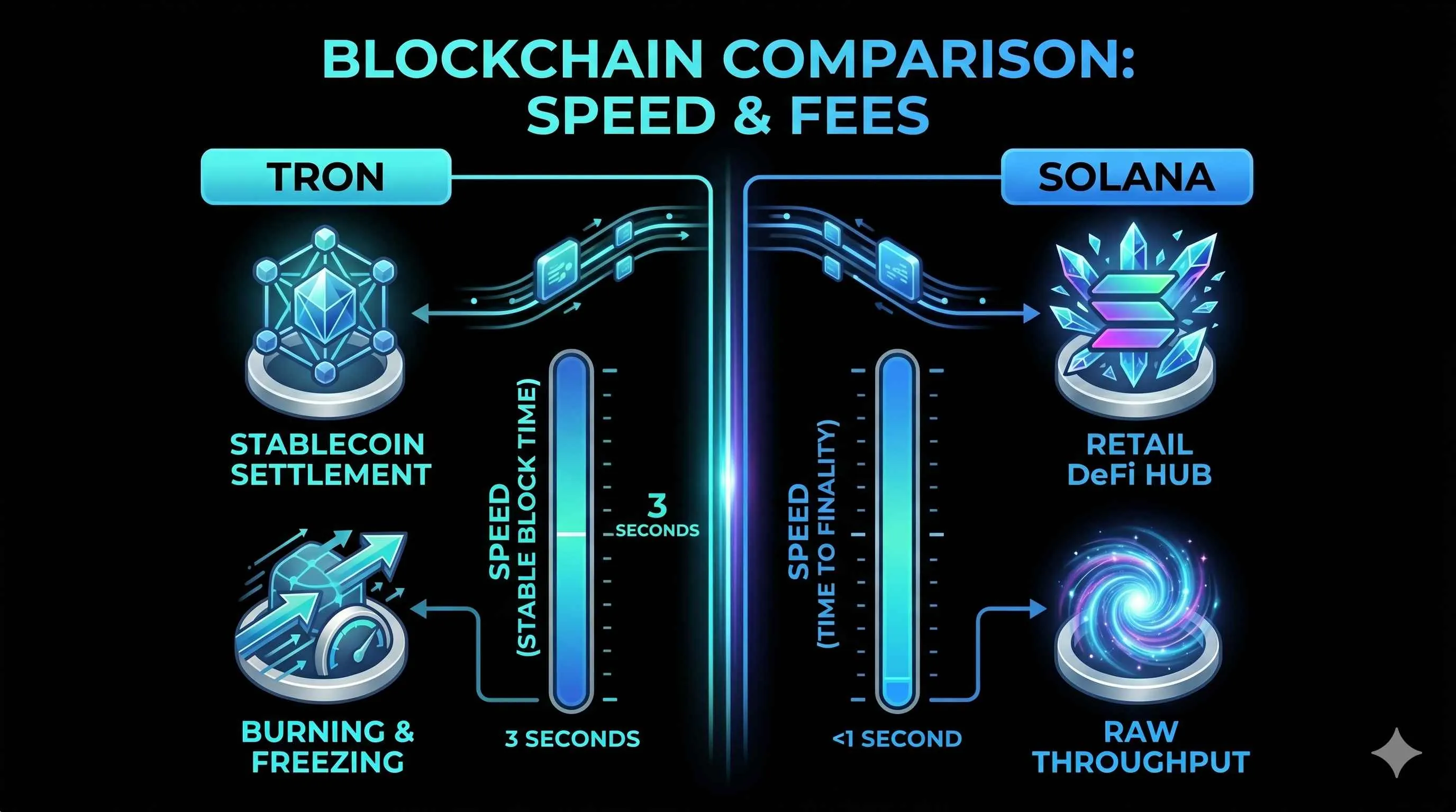 TRON vs Solana: Velocidad, Tarifas y Casos de Uso Comparados (2026)