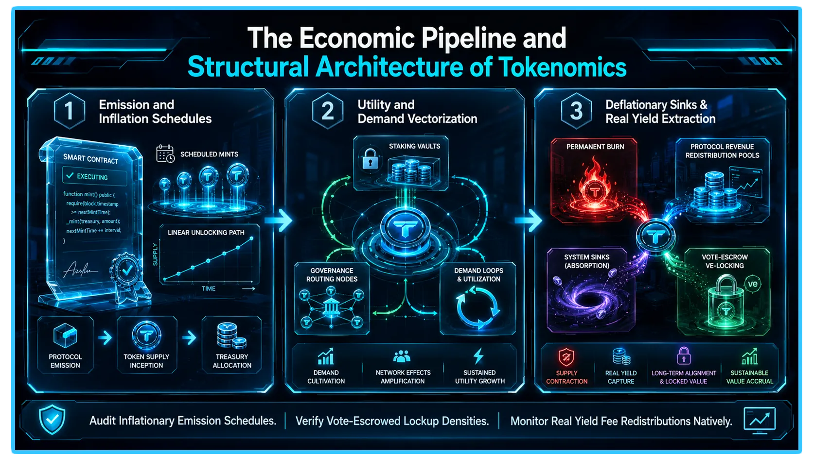 Illustration of tokenomics concepts, highlighting supply, demand, and economic sinks in cryptocurrency markets.