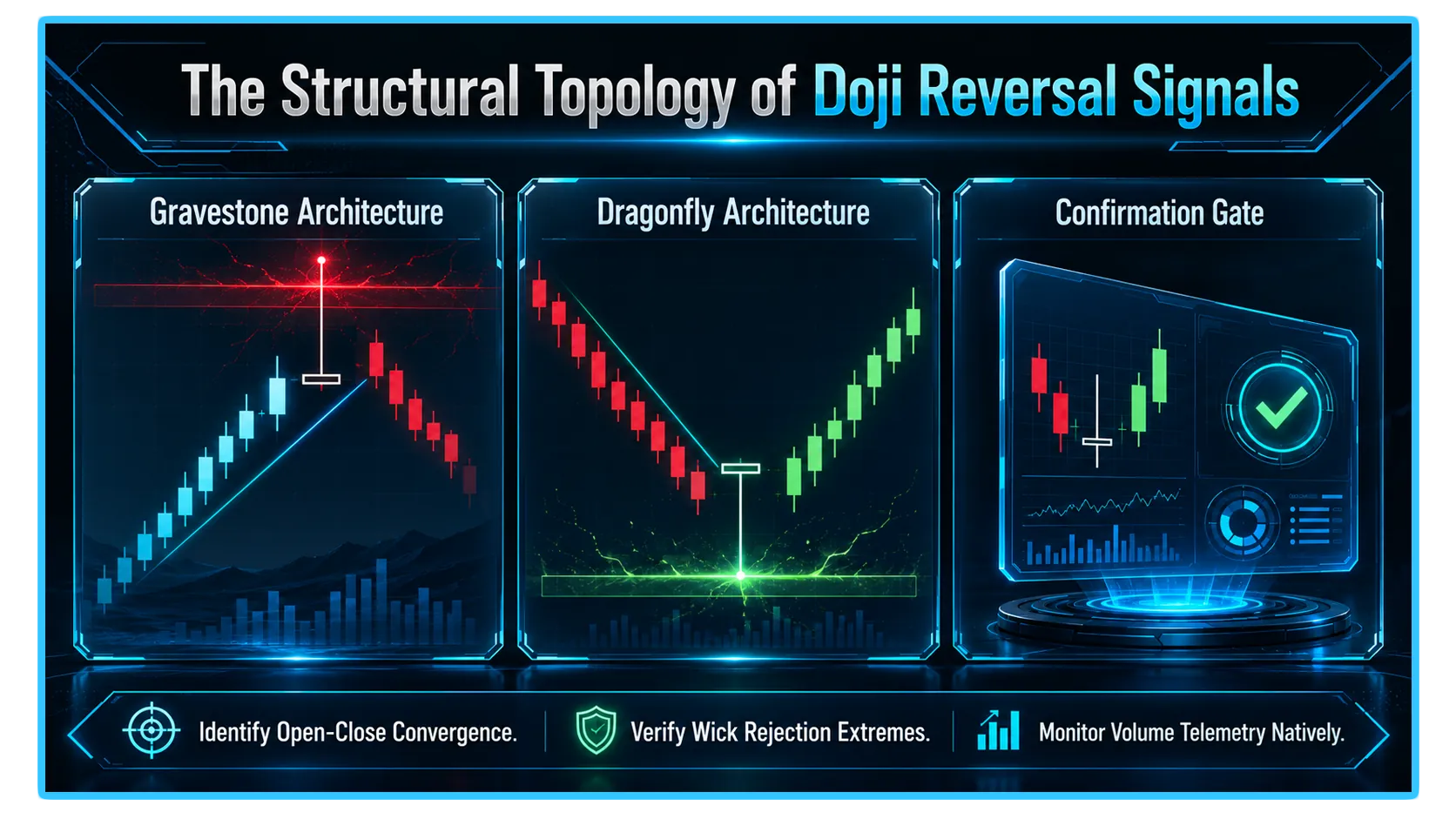 Illustration of Gravestone Doji and Dragonfly Doji candlestick patterns in trading charts, highlighting reversal signals.