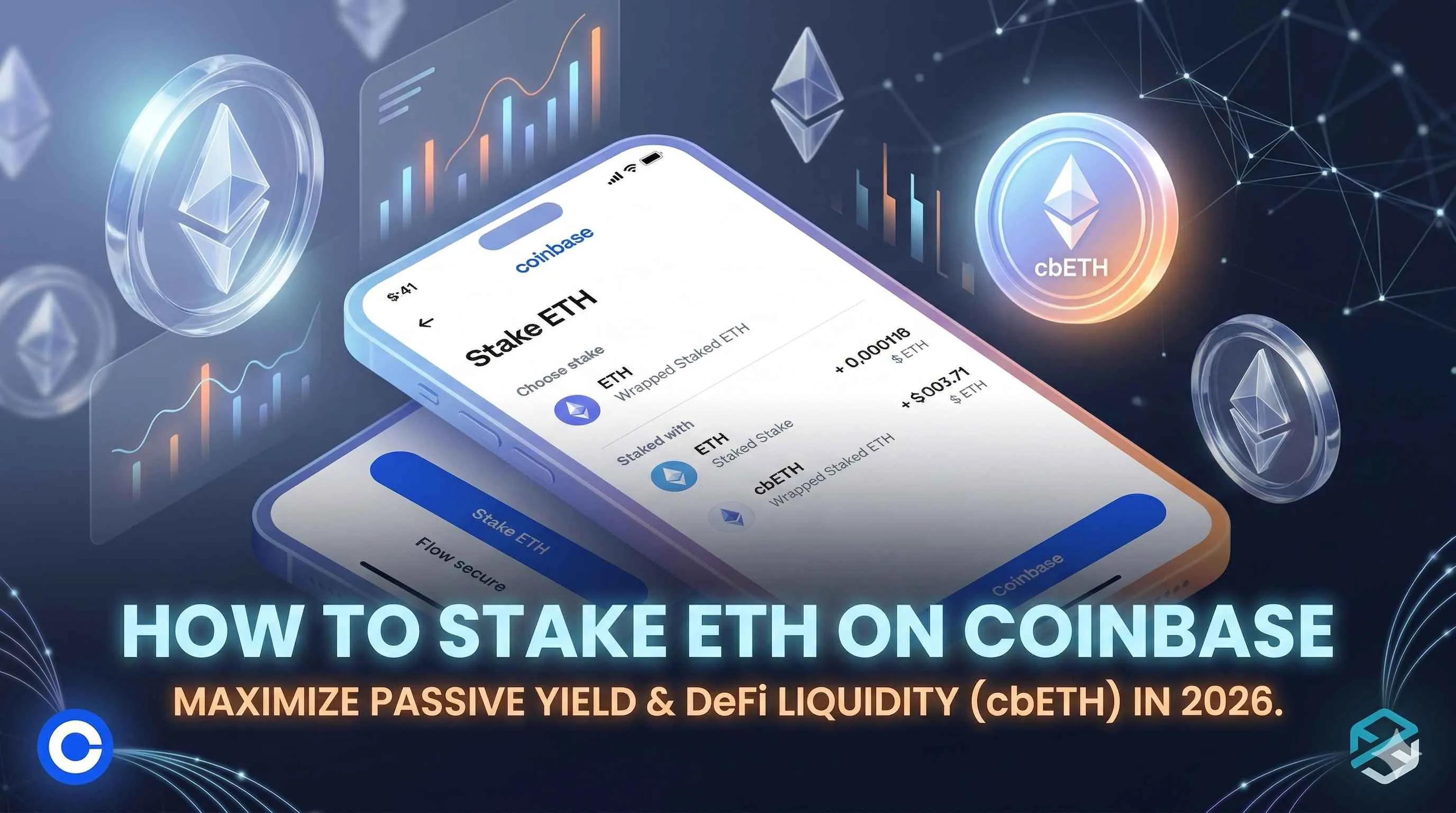 Person using a laptop to stake Ethereum (ETH) on Coinbase for passive income in a modern workspace.