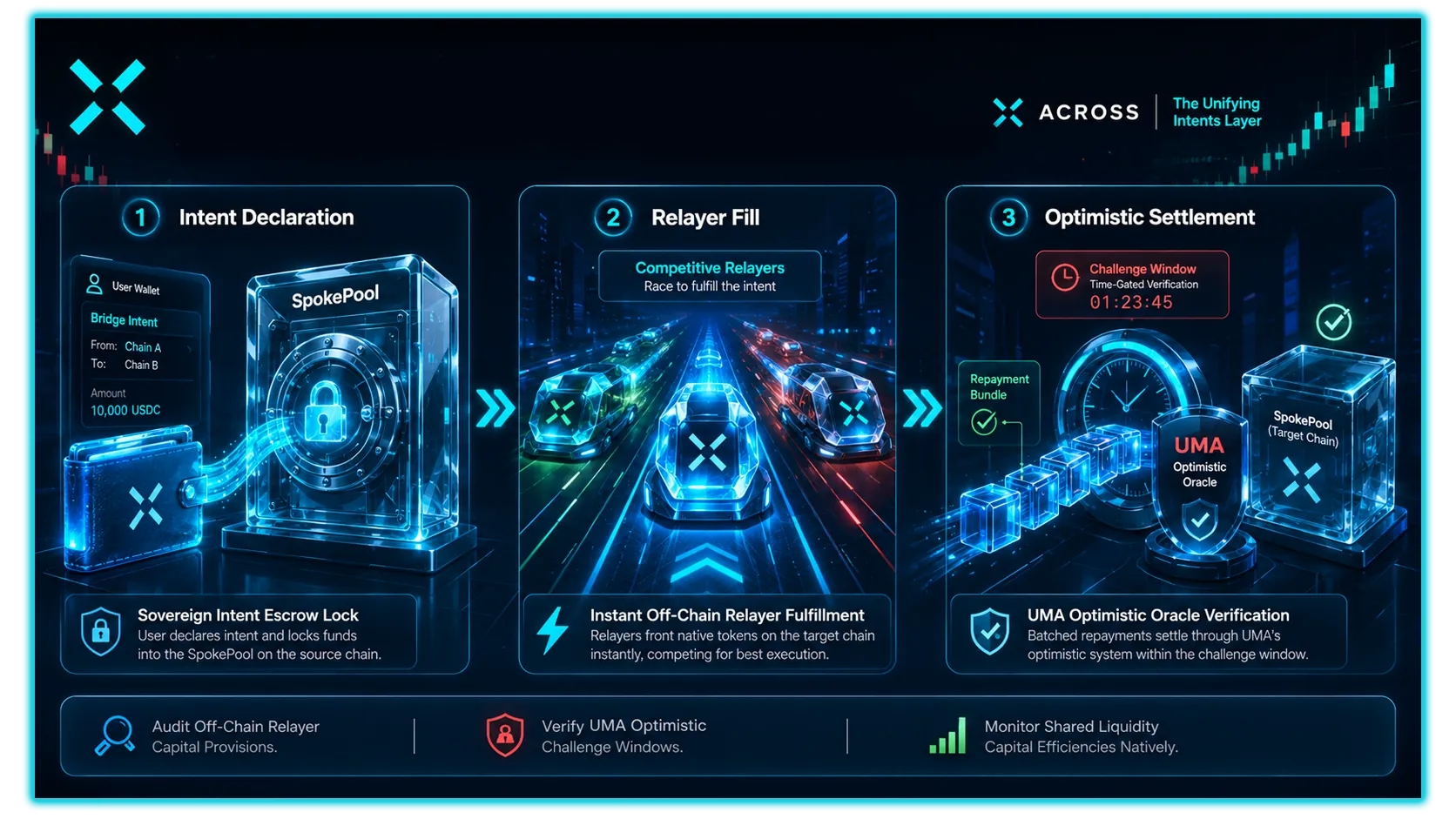Illustration of the Across intent-based bridge concept, showcasing its declarative paradigm for cross-chain transactions.