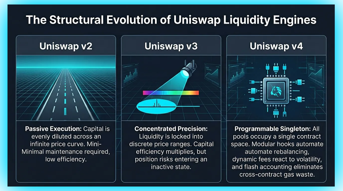 Uniswap v2 vs v3 vs v4: Differences for Liquidity Providers
