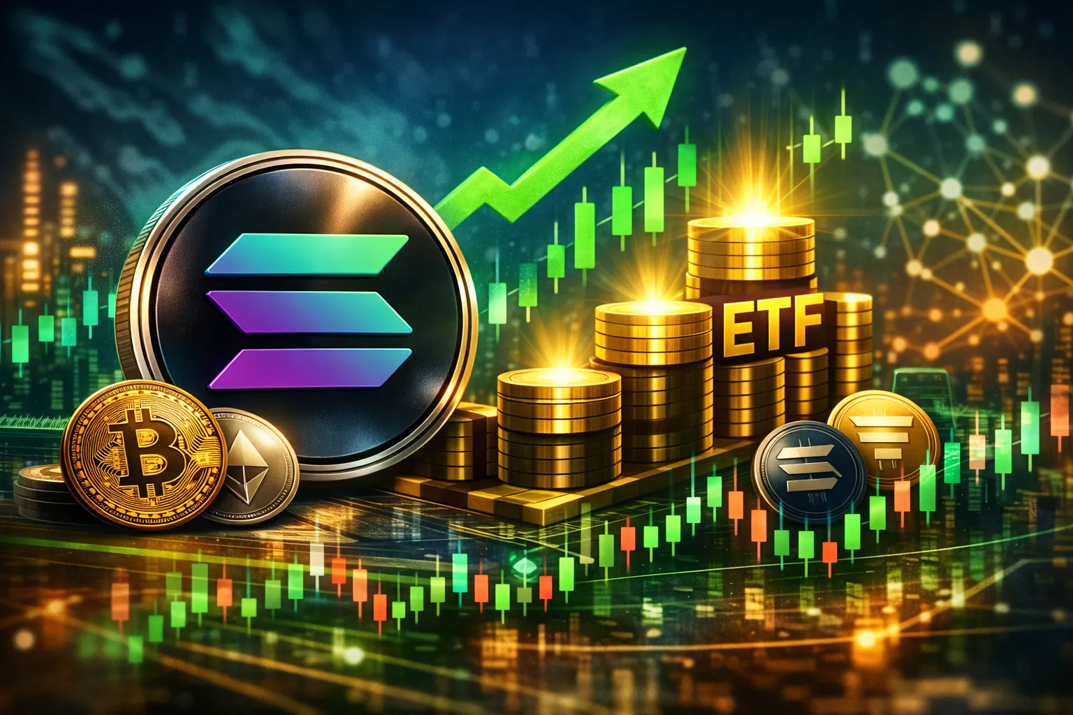 Gráfico de criptomonedas de Solana que muestra el reciente rebote de precios y las tendencias de volatilidad del mercado.
