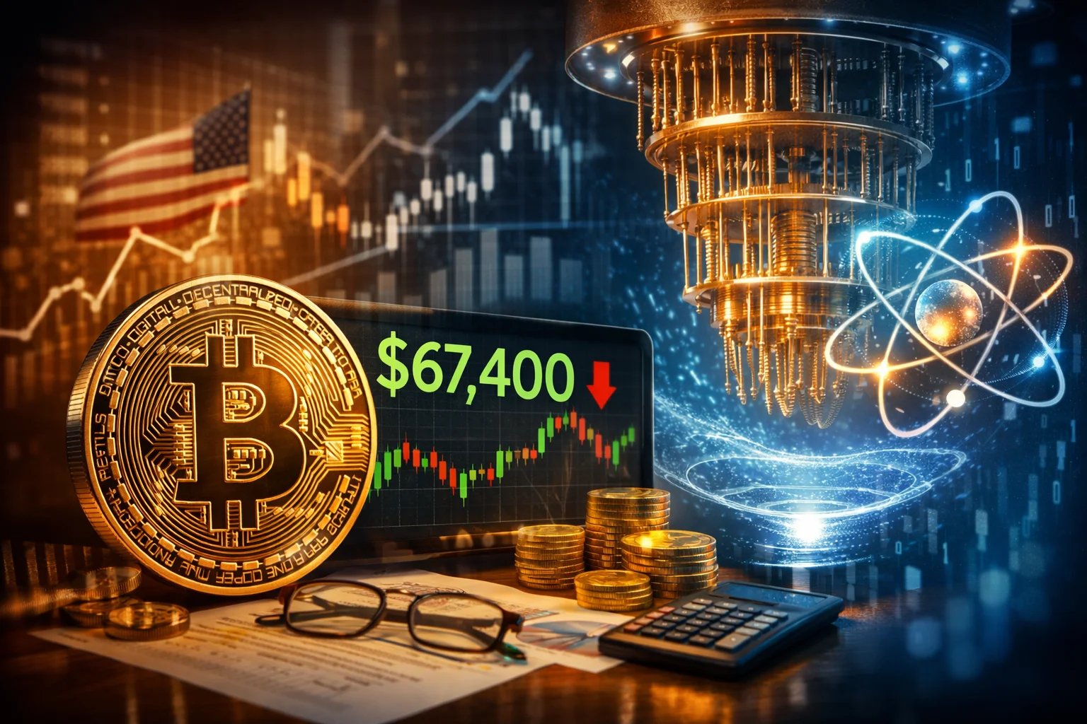 ビットコイン価格チャート、2023年3月31日に市場の圧力と進行中のタプロット議論の中で$67,400近くで取引されている様子。