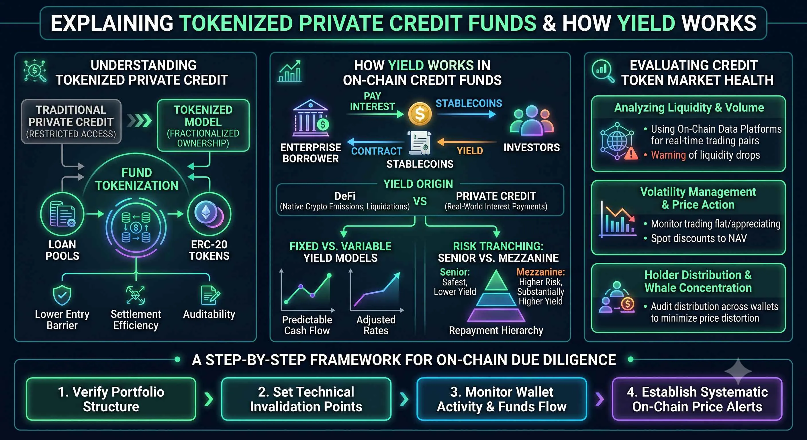 Illustration depicting the concept of tokenized private credit funds merging traditional finance and decentralized finance.