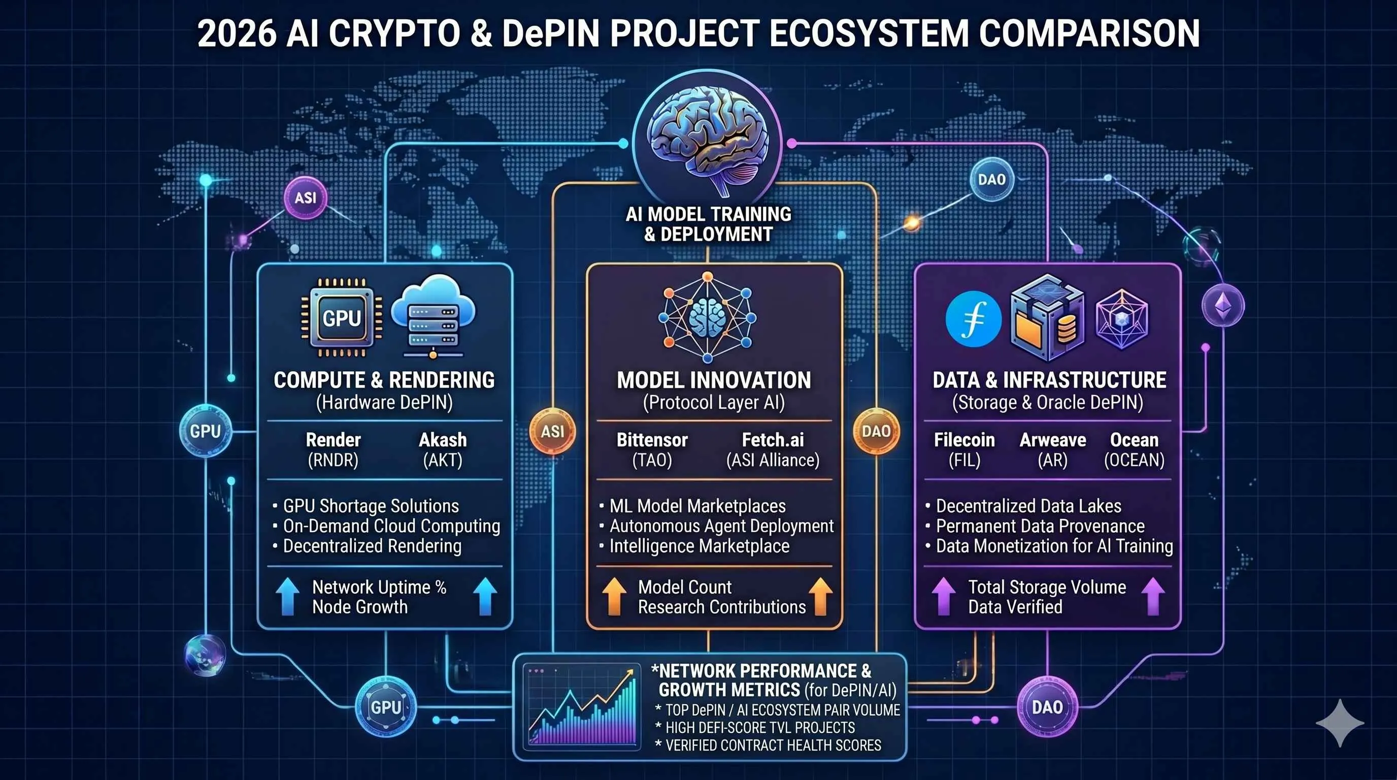 AI crypto projects 2026 graphic showcasing DePIN revolution in digital economy, highlighting innovative blockchain technologies.