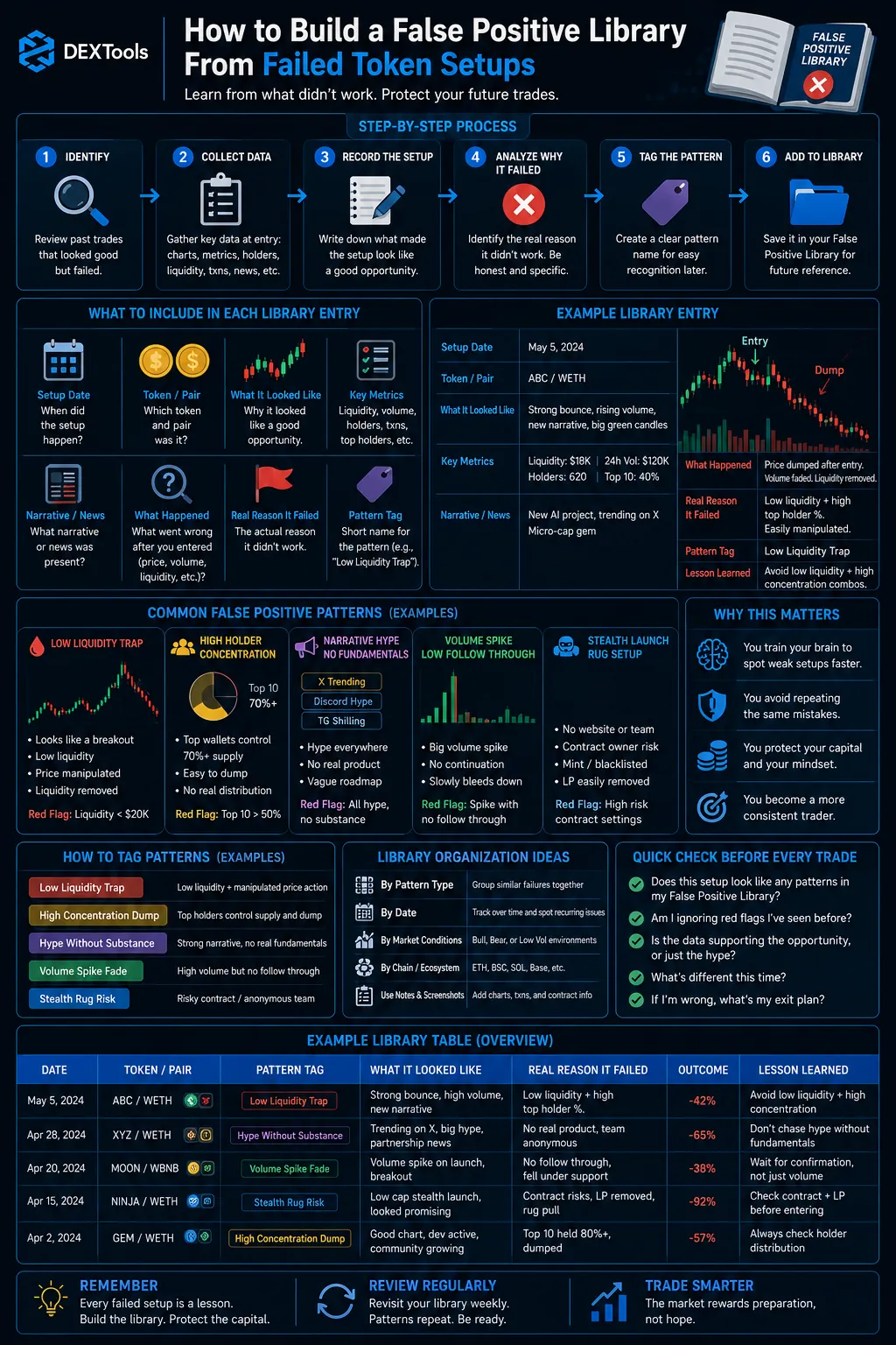 Image depicting a chart with rising metrics and a red downward trend, illustrating false positive token setups in trading.