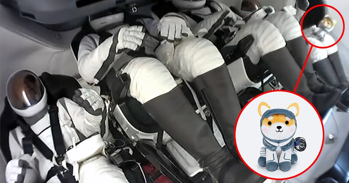 Annotated image from the Polaris Dawn Asteroid plush story showing the zero gravity indicator and crew context