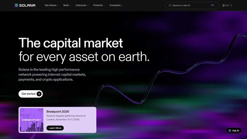 Solana network homepage and ecosystem