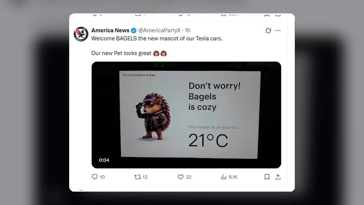 Social screenshot showing the Bagels Tesla mascot post that pushed the narrative into crypto feeds