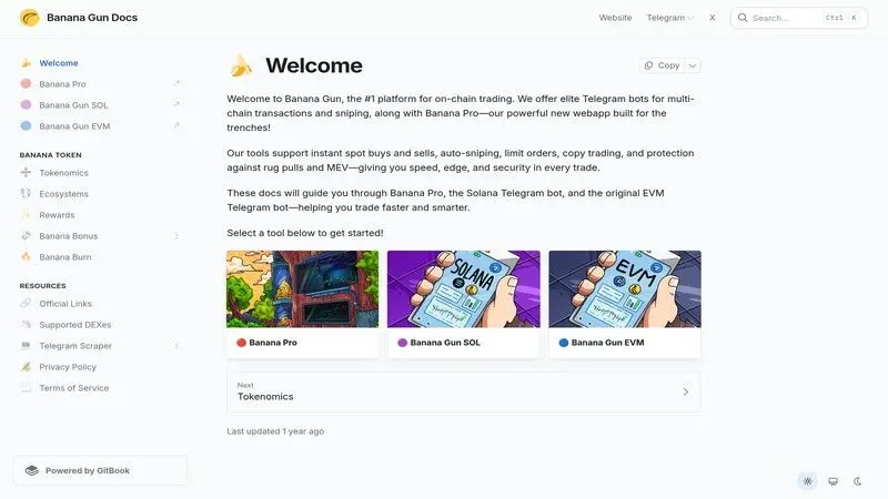 Arbitrum-Bot-Vergleich Banana Gun-Dokumentations-Screenshot