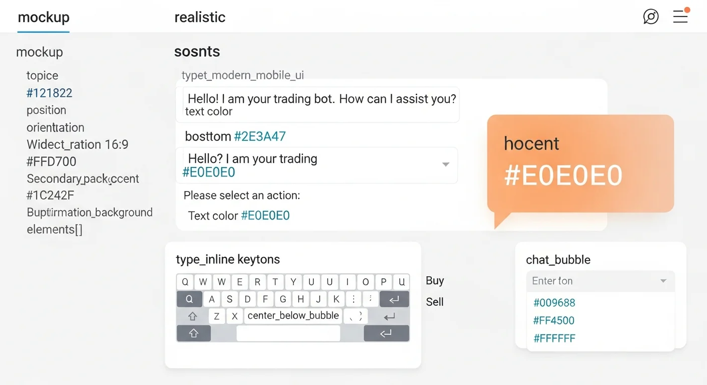 Mockup der Telegram Bot-Chat-Oberfläche mit Kauf-/Verkauf-Schaltflächen, Slippage-Einstellungen, Vertragsfeld und Bestätigung