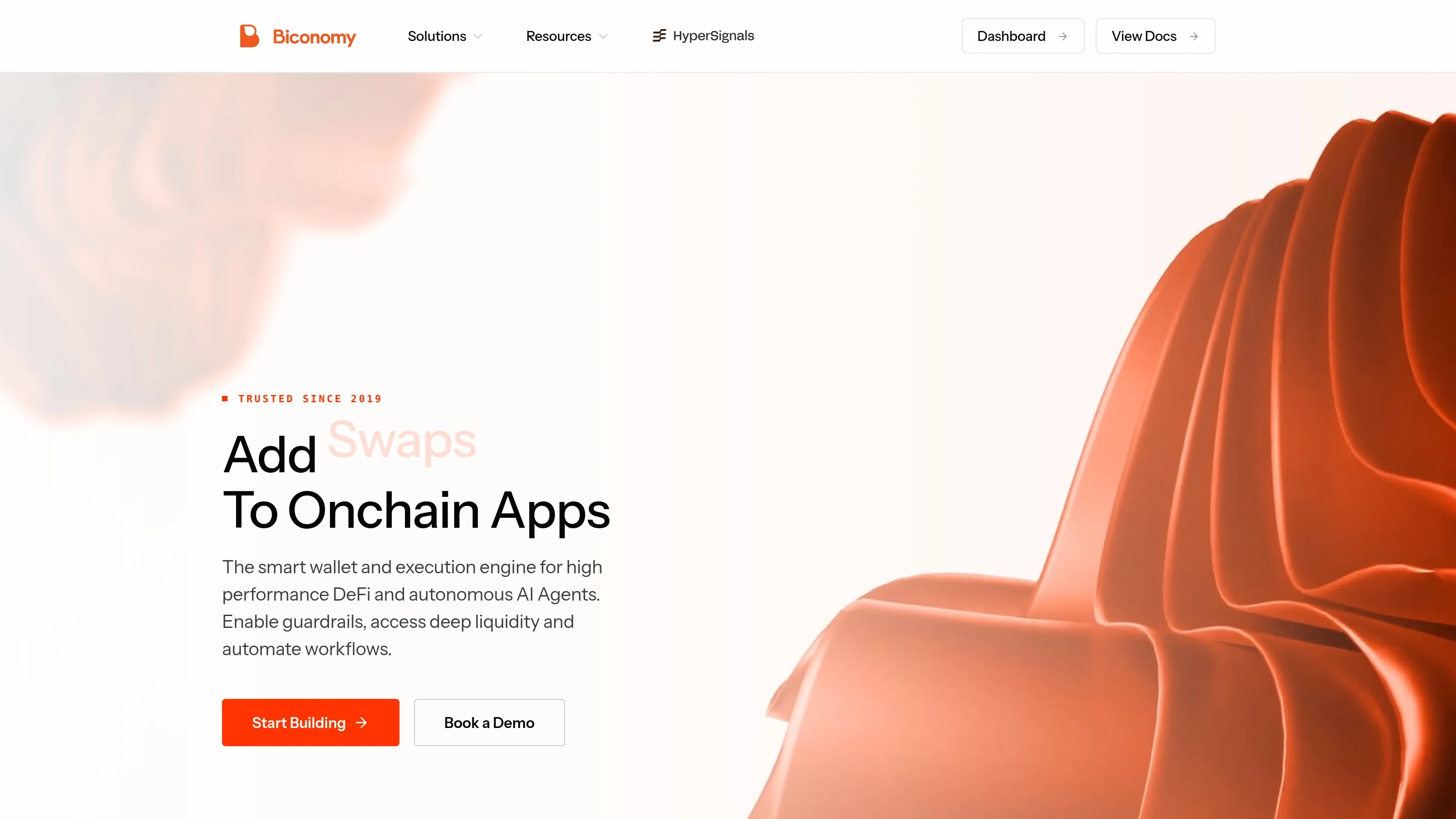 Biconomy homepage showing account abstraction, smart accounts and gasless user experience infrastructure.