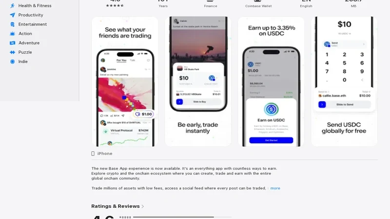 公式アプリのスクリーンショットを示すCoinbase Wallet App Storeページ