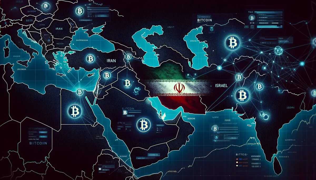 Bitcoin geopolitical risk analysis map showing Middle East tensions and crypto market correlation