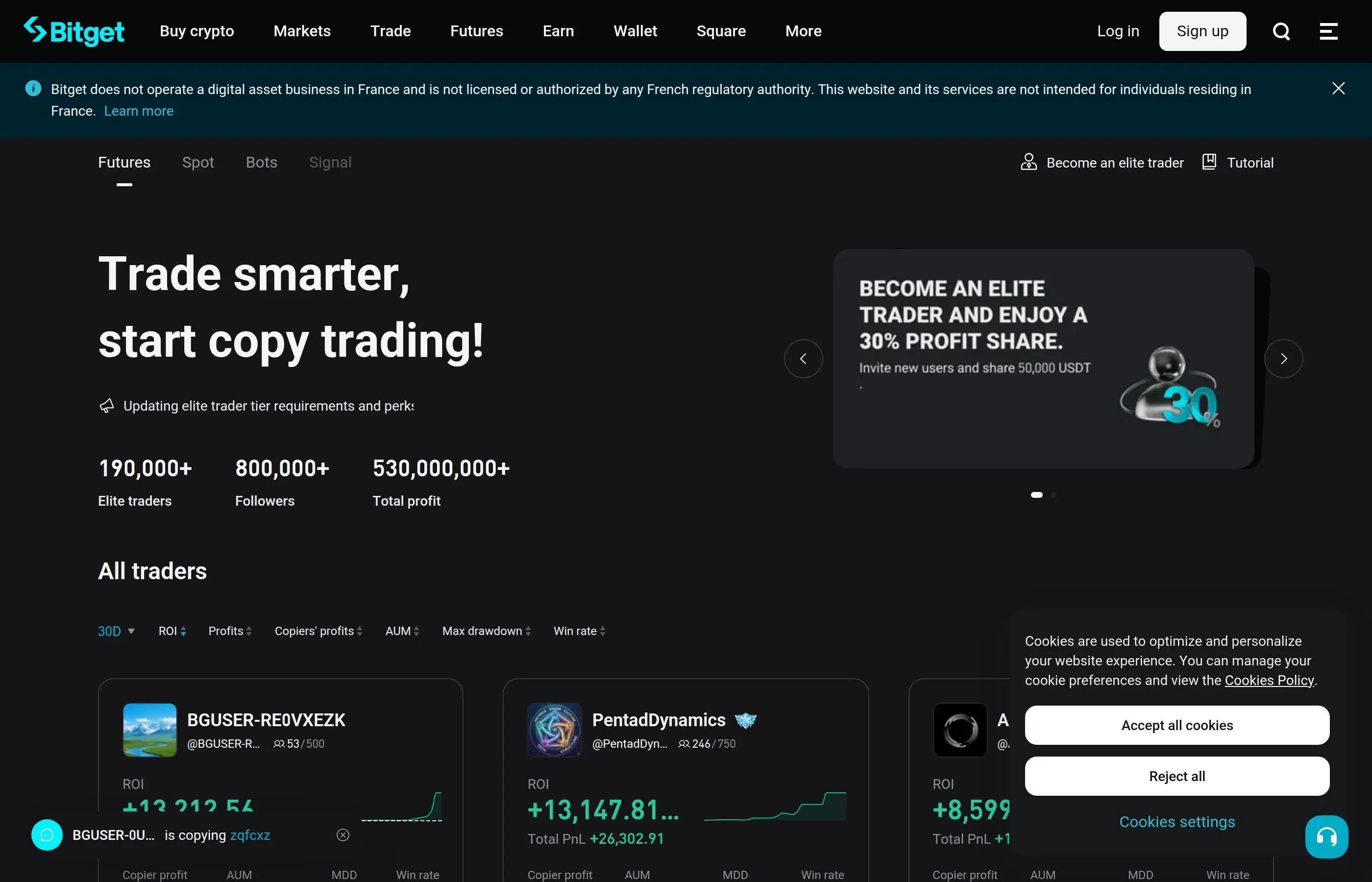 Bitget Copy Trading Plattform Schnittstelle