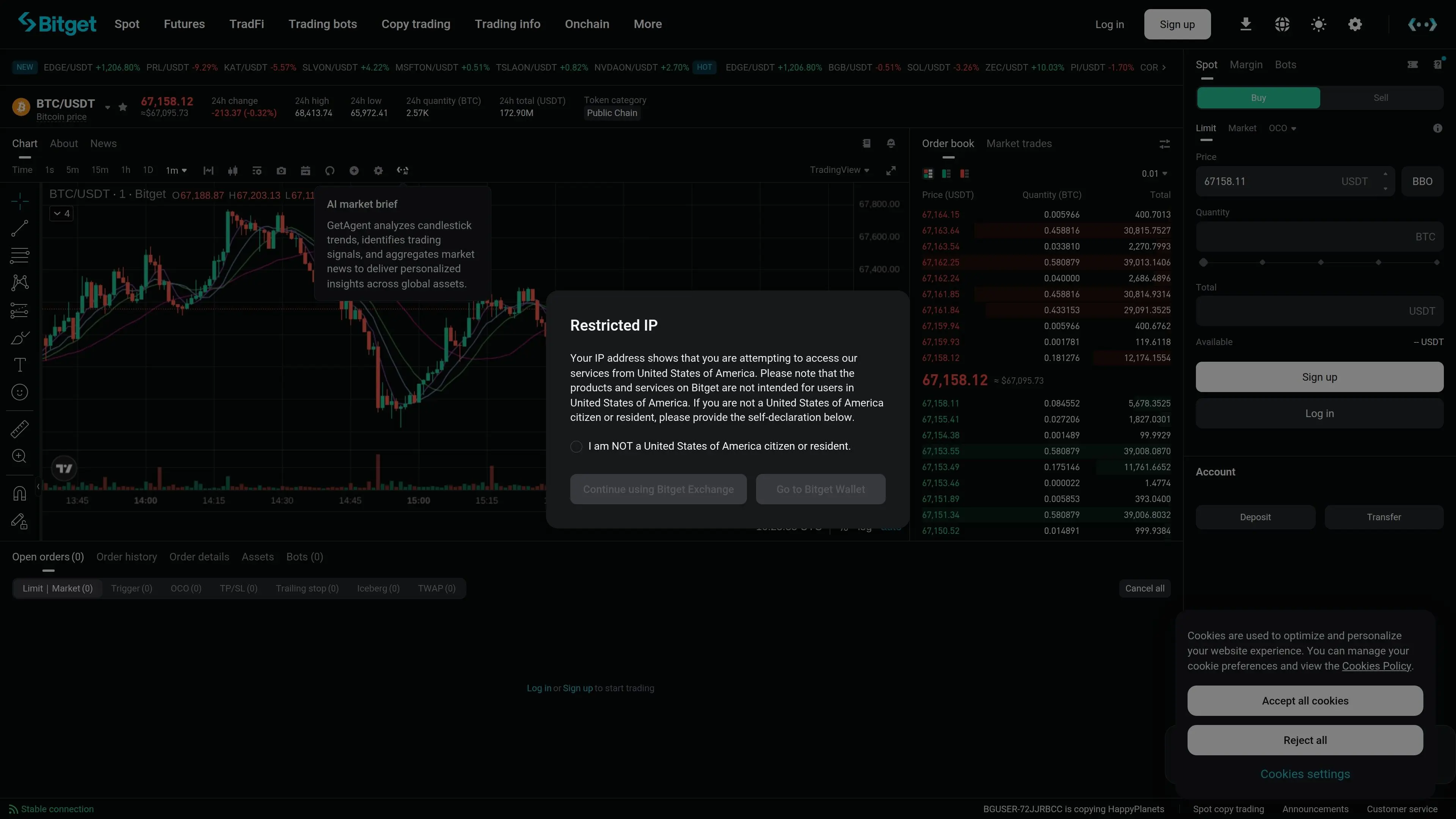 Bitget Spot-Trading-Oberfläche