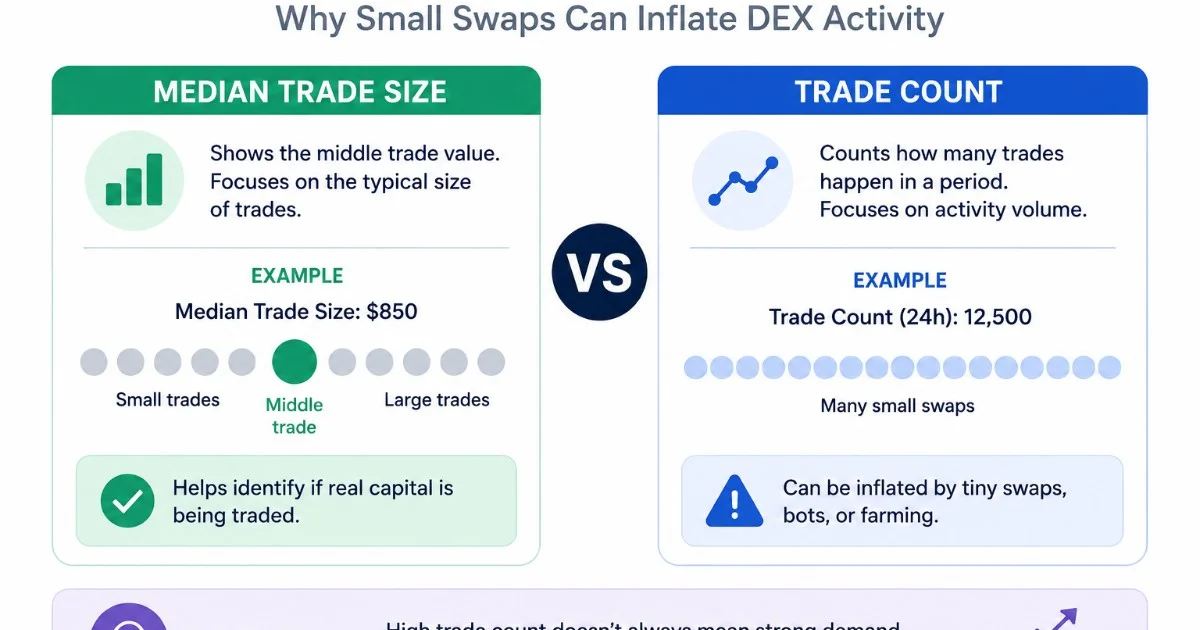 Median Trade Size vs Trade Count: Why Small Swaps Can Inflate DEX Activity