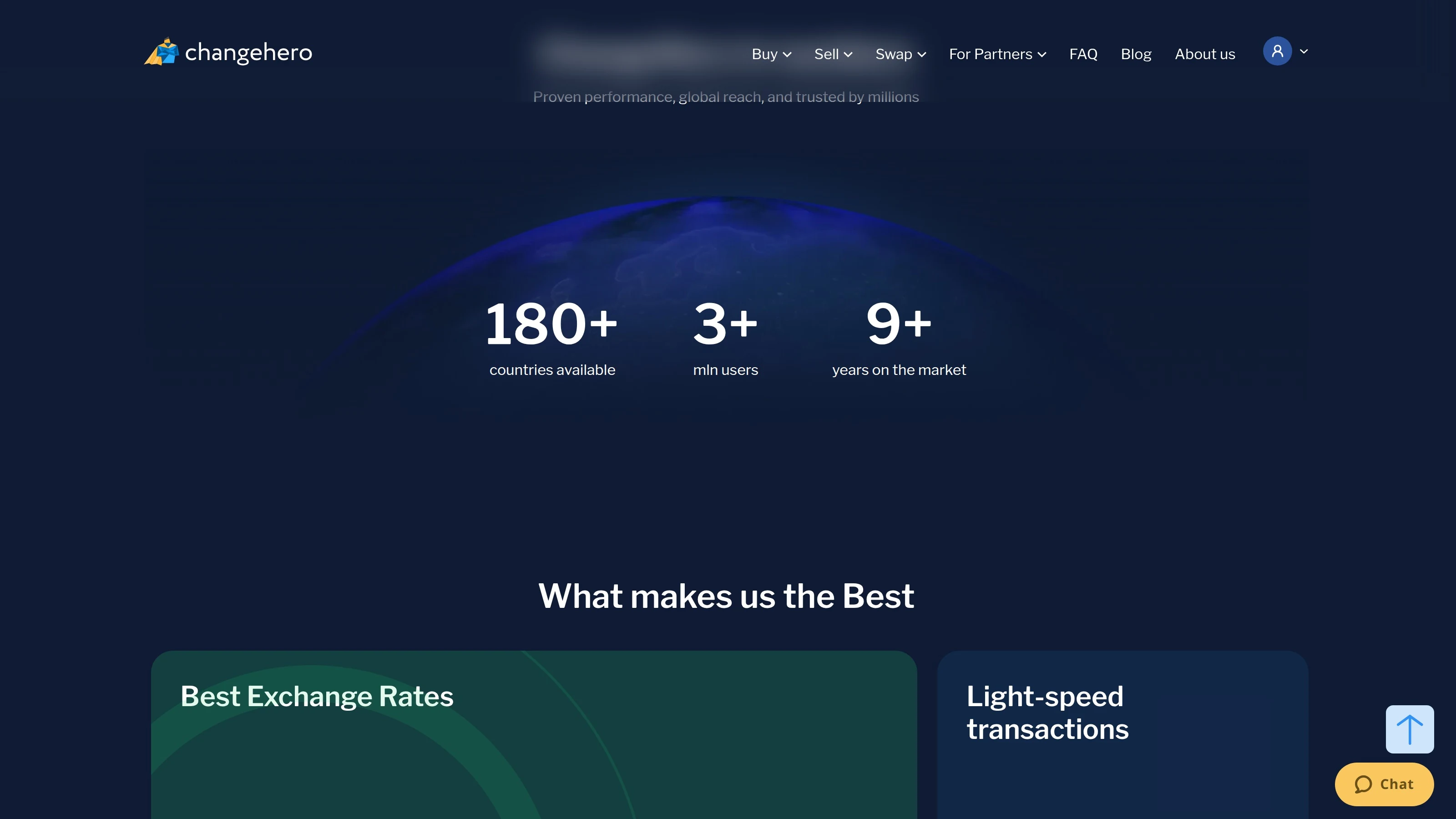 ChangeHero-Homepage, die das Wertversprechen des Instant-Austauschs zeigt