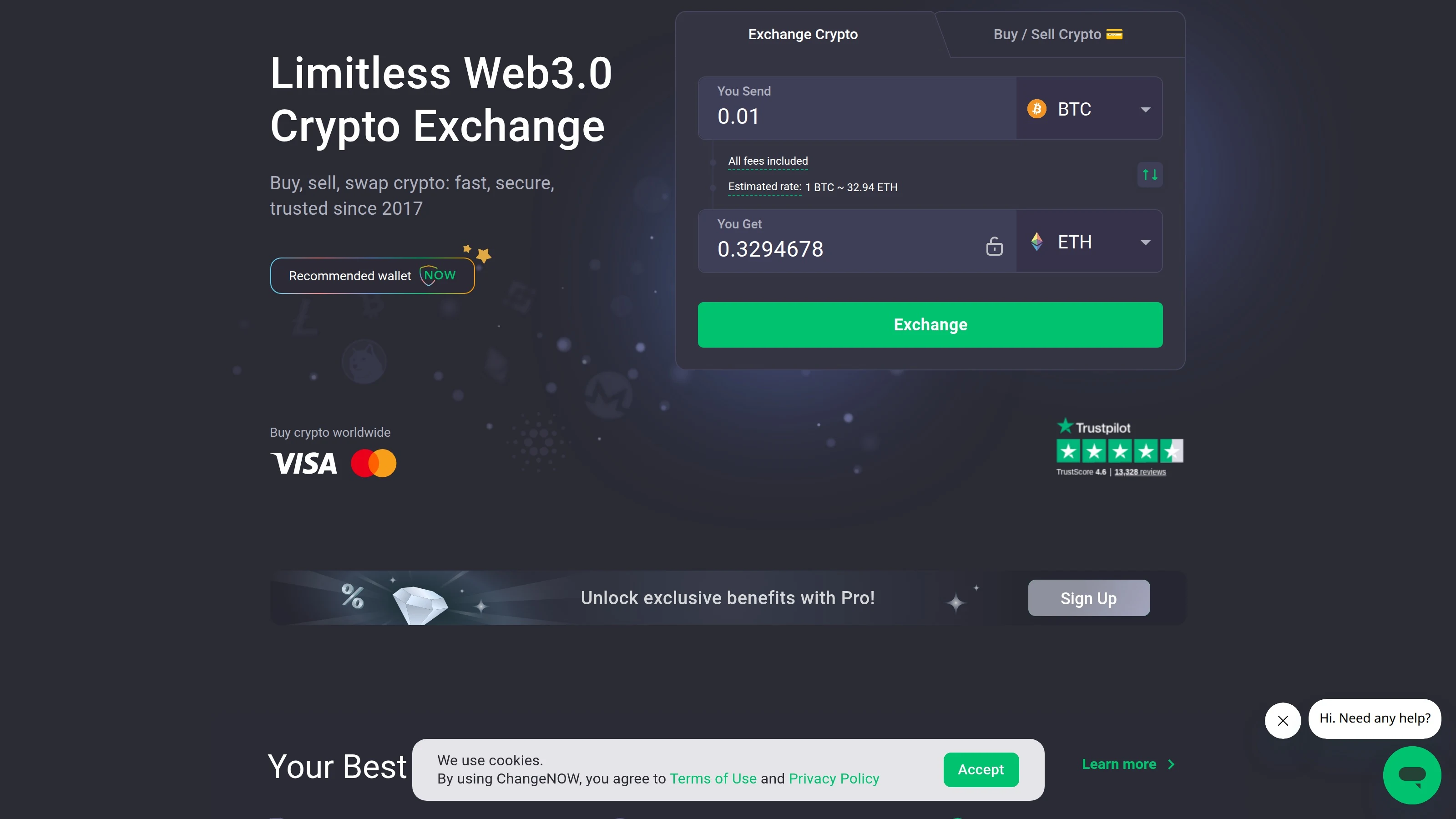 ChangeNOW-Homepage-Austausch-Widget und Heldenbereich