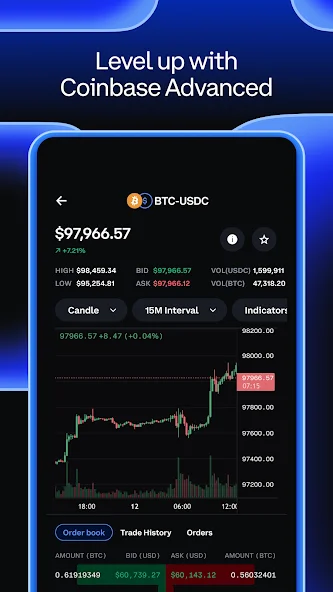 Interface de commerce avancé de Coinbase représentant la configuration de retrait côté échange avant d'envoyer des crypto-monnaies