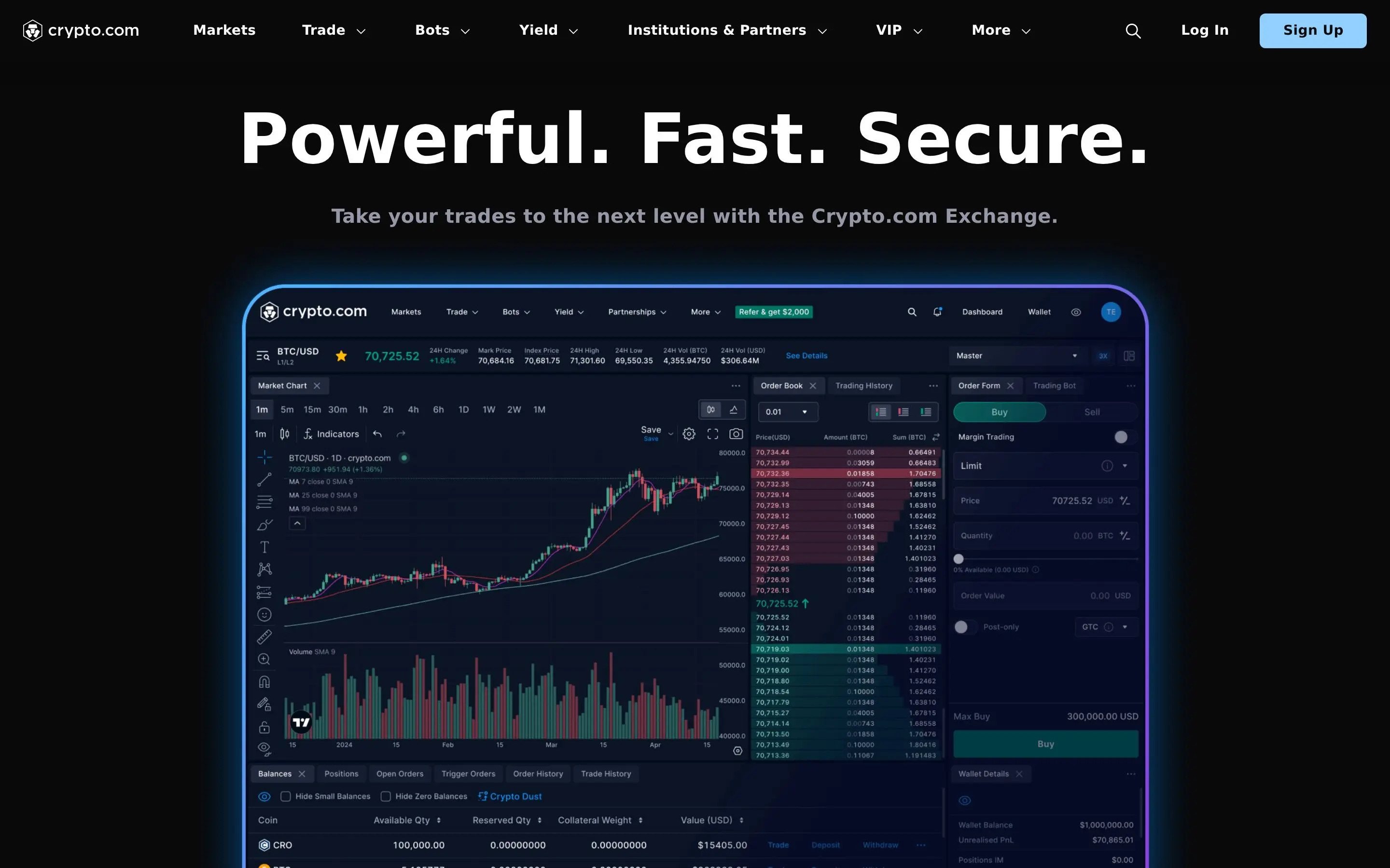 Crypto.com取引所の取引インターフェース