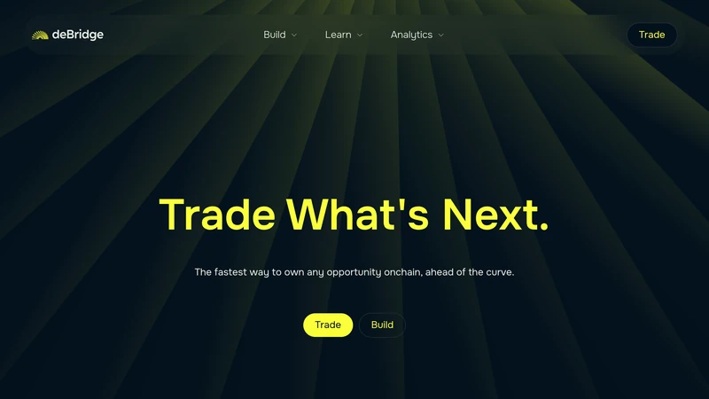 deBridge-Homepage zeigt sofortige Cross-Chain-Swaps und -Übertragungen