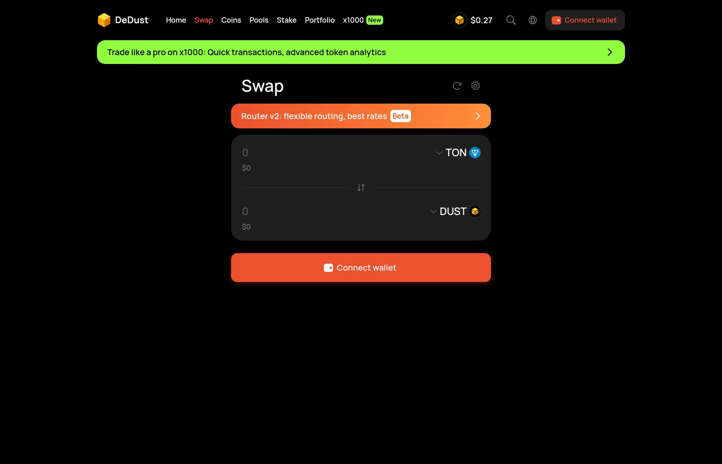 DeDust DEX swap interface on TON blockchain