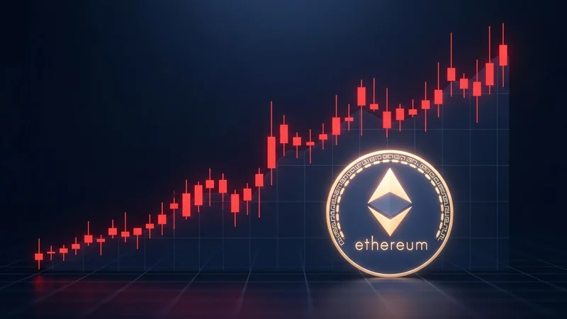 Ethereum coin with a red downtrend chart during a market selloff