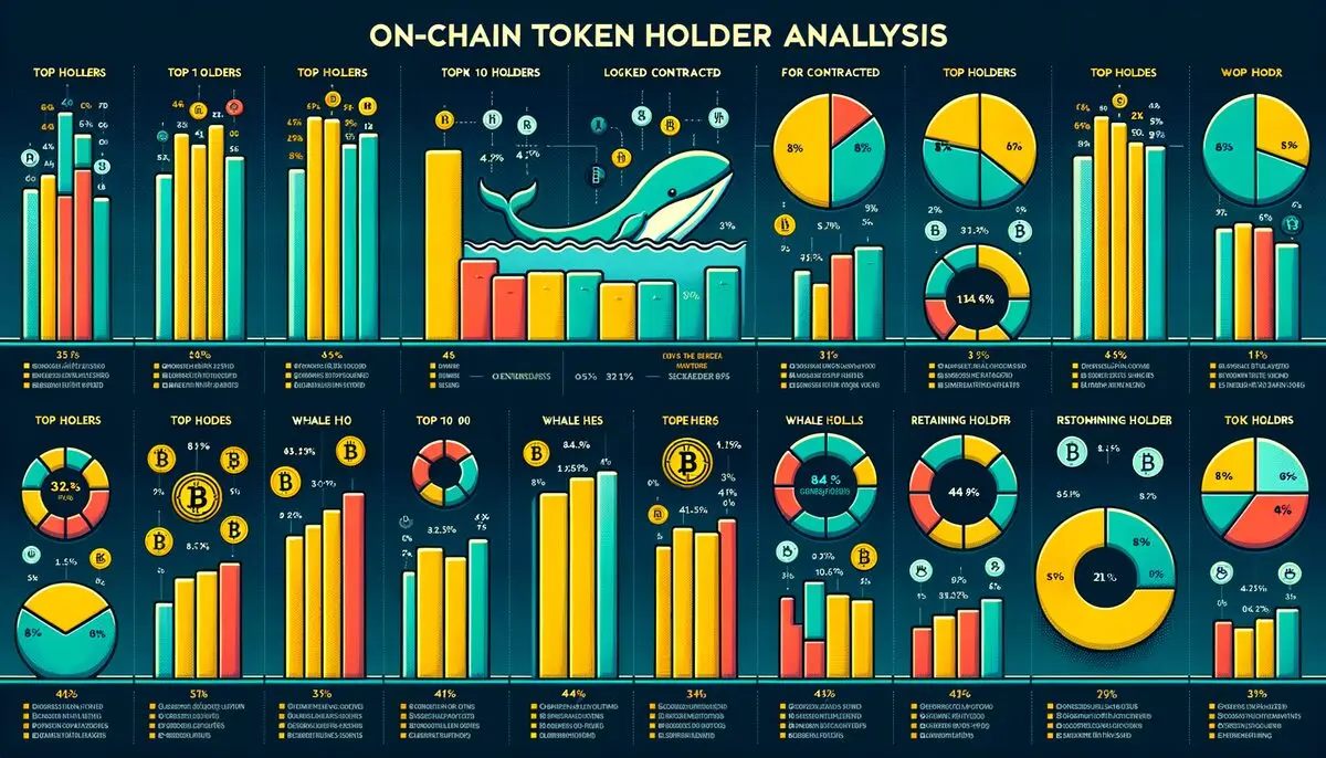 Análise da distribuição dos detentores de token: gráfico de barras dos principais detentores codificado por cor com gráfico de pizza de distribuição