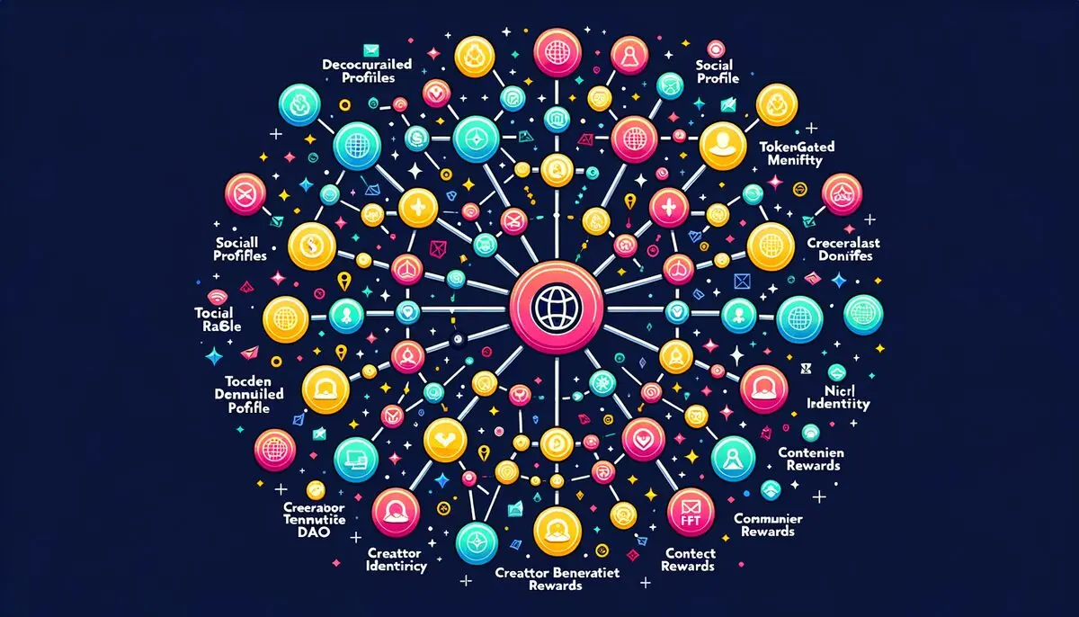 SocialFi ecosystem: social tokens, NFT profiles, decentralized identity, token-gated communities, creator DAOs