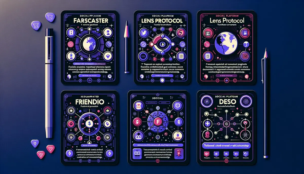 SocialFi platforms comparison: Farcaster, Lens Protocol, Friend.tech, DeSo with key metrics and features