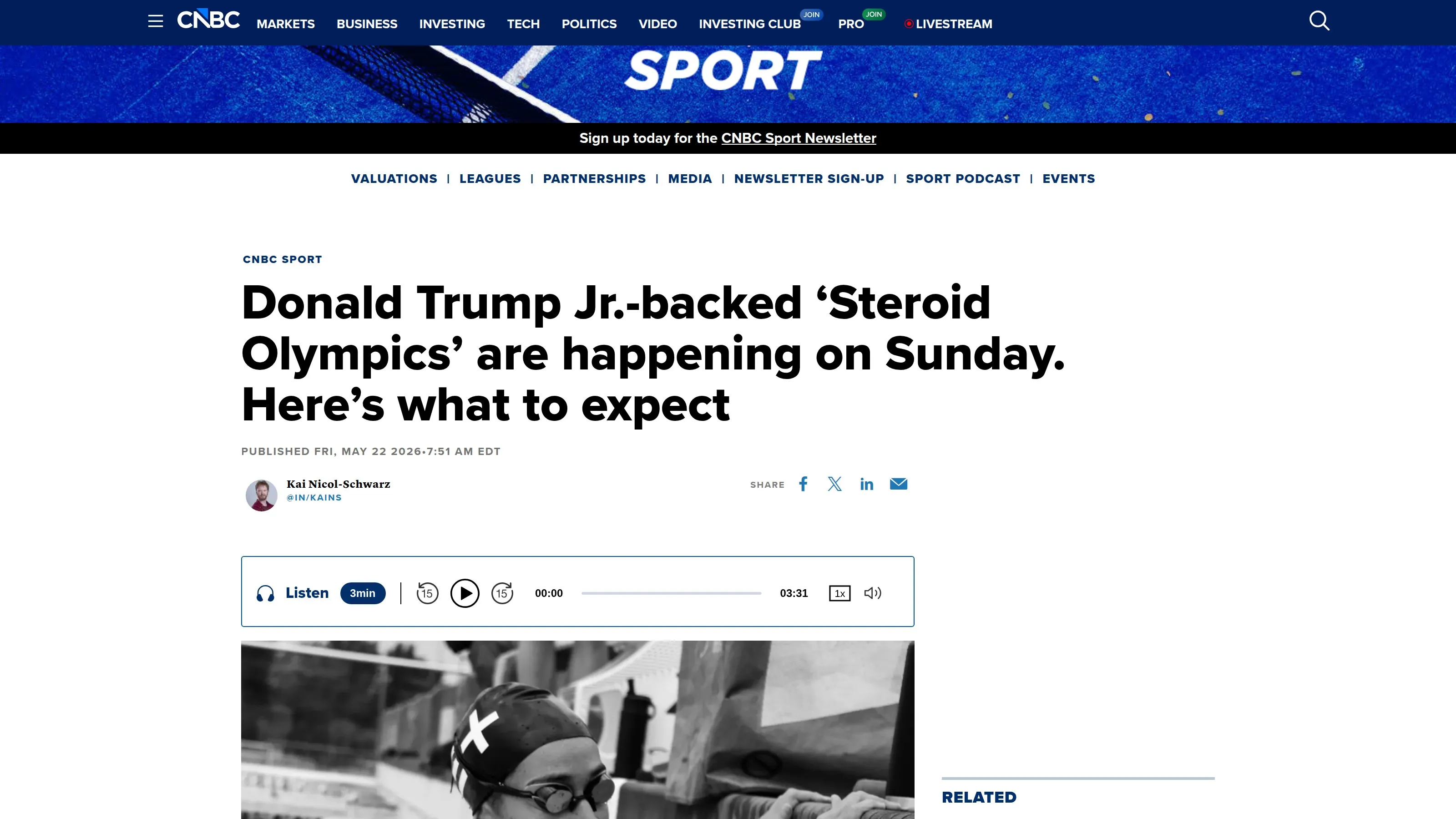 CNBC coverage of the Enhanced Games explaining the performance-enhancing-drug controversy and event details.