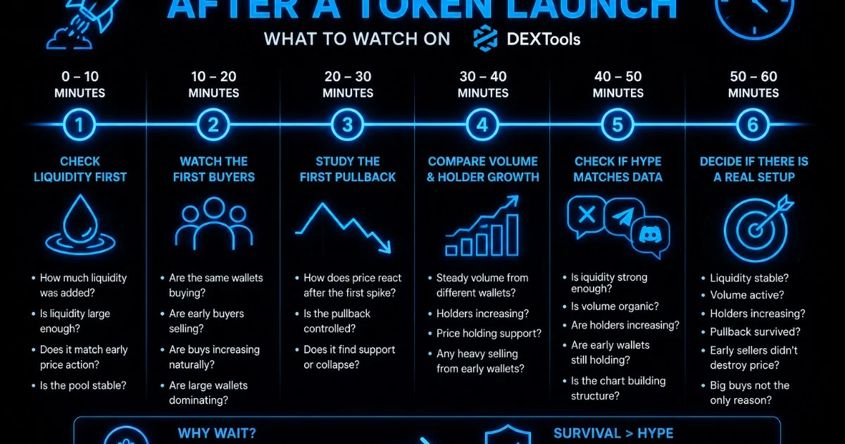 Die ersten 60 Minuten nach einem Token-Launch: Worauf man bei DEXTools achten sollte