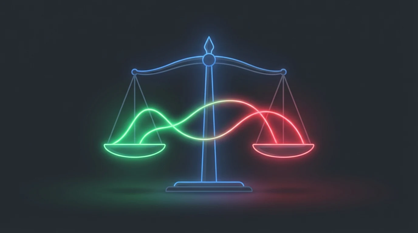 Redaktionelle Illustration, die positiven und negativen Fundingfluss zwischen Long- und Short-Händlern in Krypto-Dauerfutures zeigt