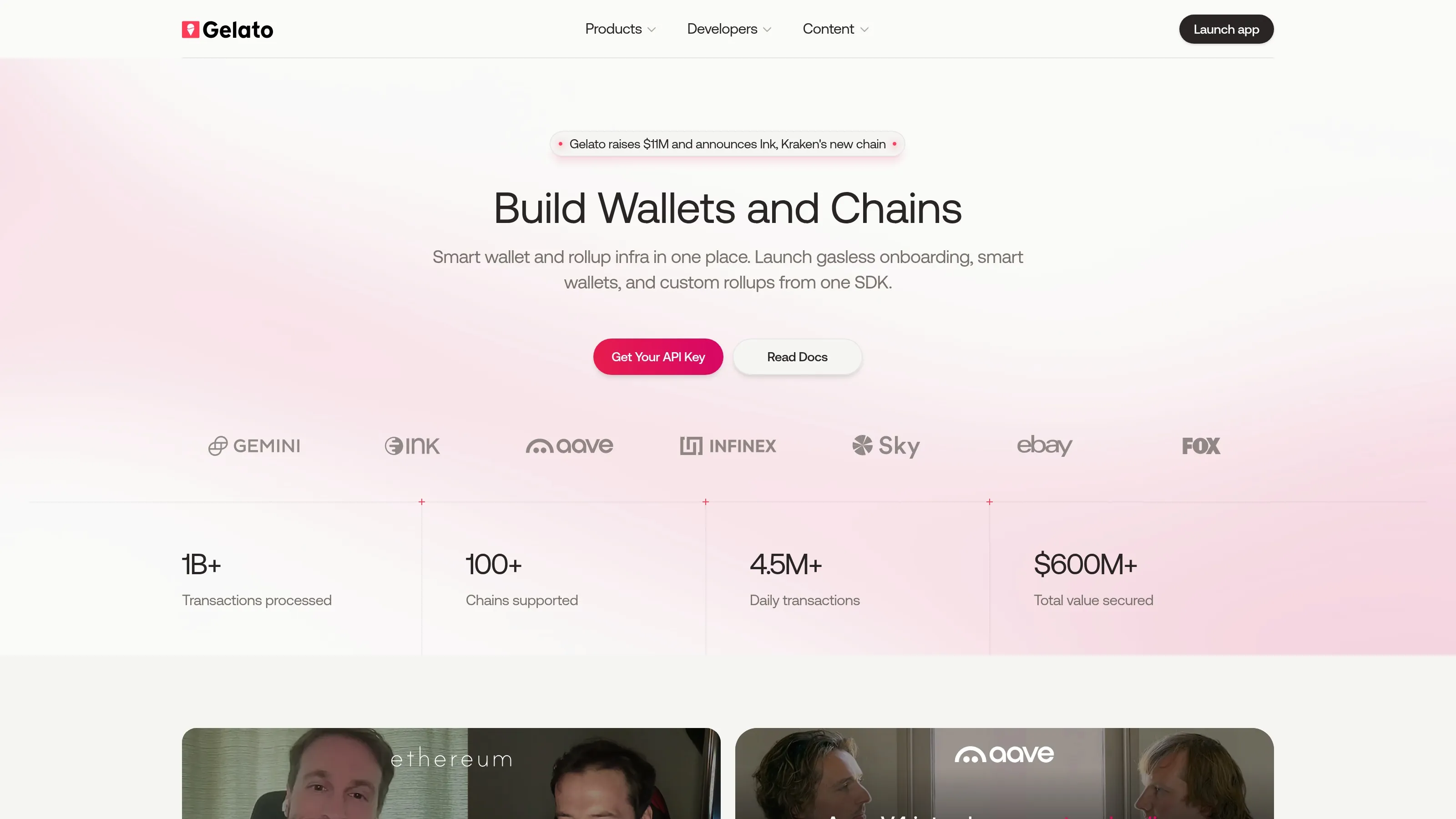 Gelato homepage showing automation, relayers and Web3 execution infrastructure.