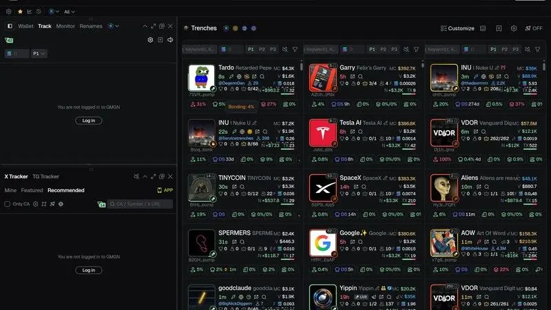 Capture d'écran de GMGN pour l'article sur les terminaux de trading Solana