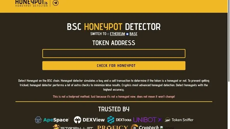 Honeypot.is Screenshot für Krypto-Betrugserkennung Artikel