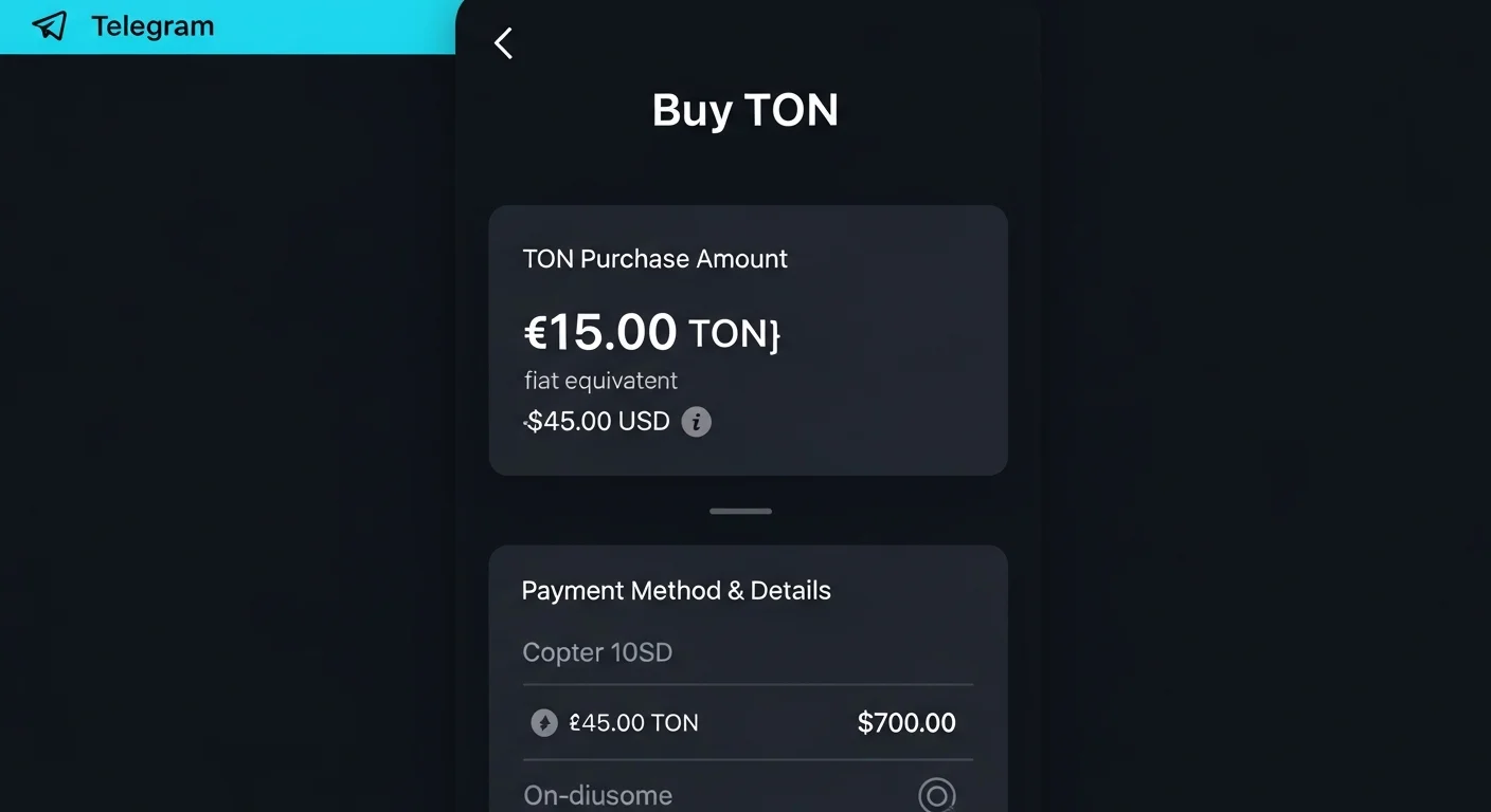 Mockup de una pantalla de rampa de acceso en Telegram para comprar TON