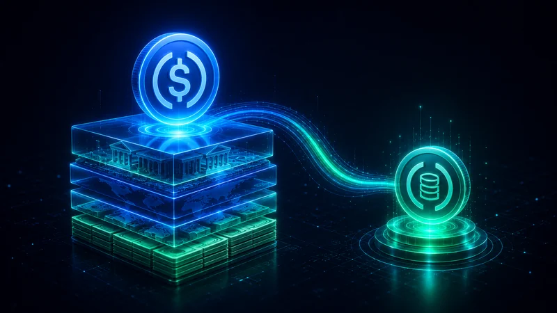 Diagramm des Usual Protocols, das den USD0 Stablecoin zeigt, der durch Staatsanleihen gedeckt ist und in USD0++ gestaket wird