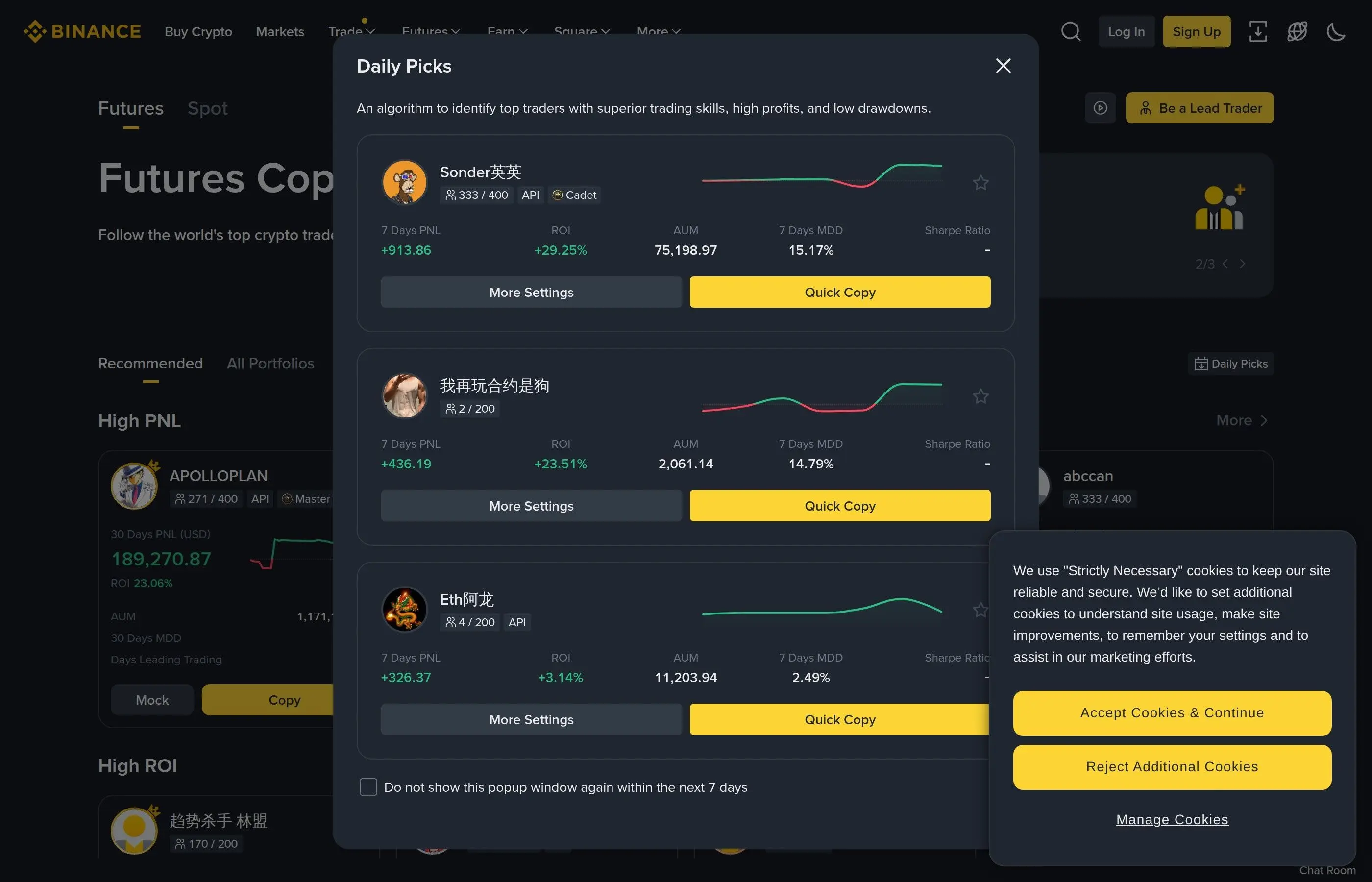 Interface de copy trading da Binance com configurações de alocação de portfólio