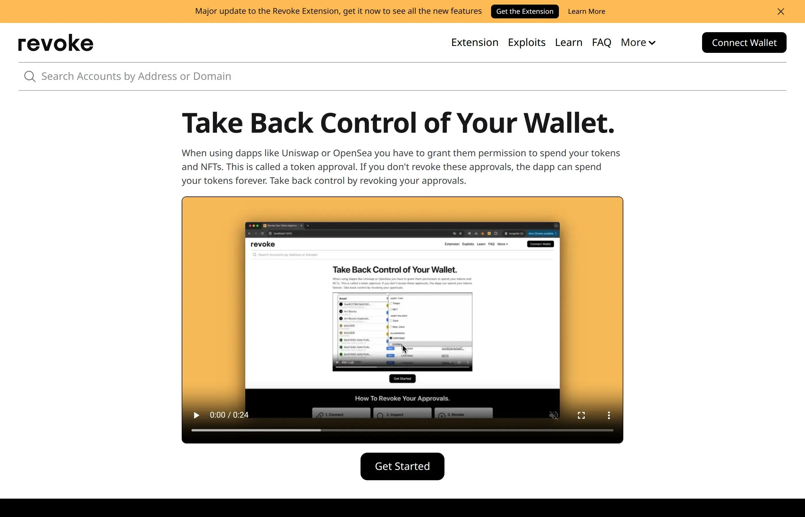 Revoke.cash showing how to revoke dangerous token approvals from DApps