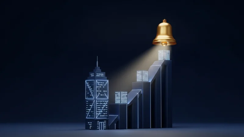 Illustration of an S-1 registration document beside a stock ticker representing a crypto exchange preparing for an IPO