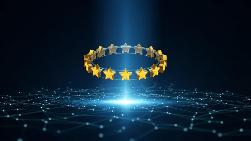 European Union flag with digital asset symbols representing the MiCA crypto regulation framework